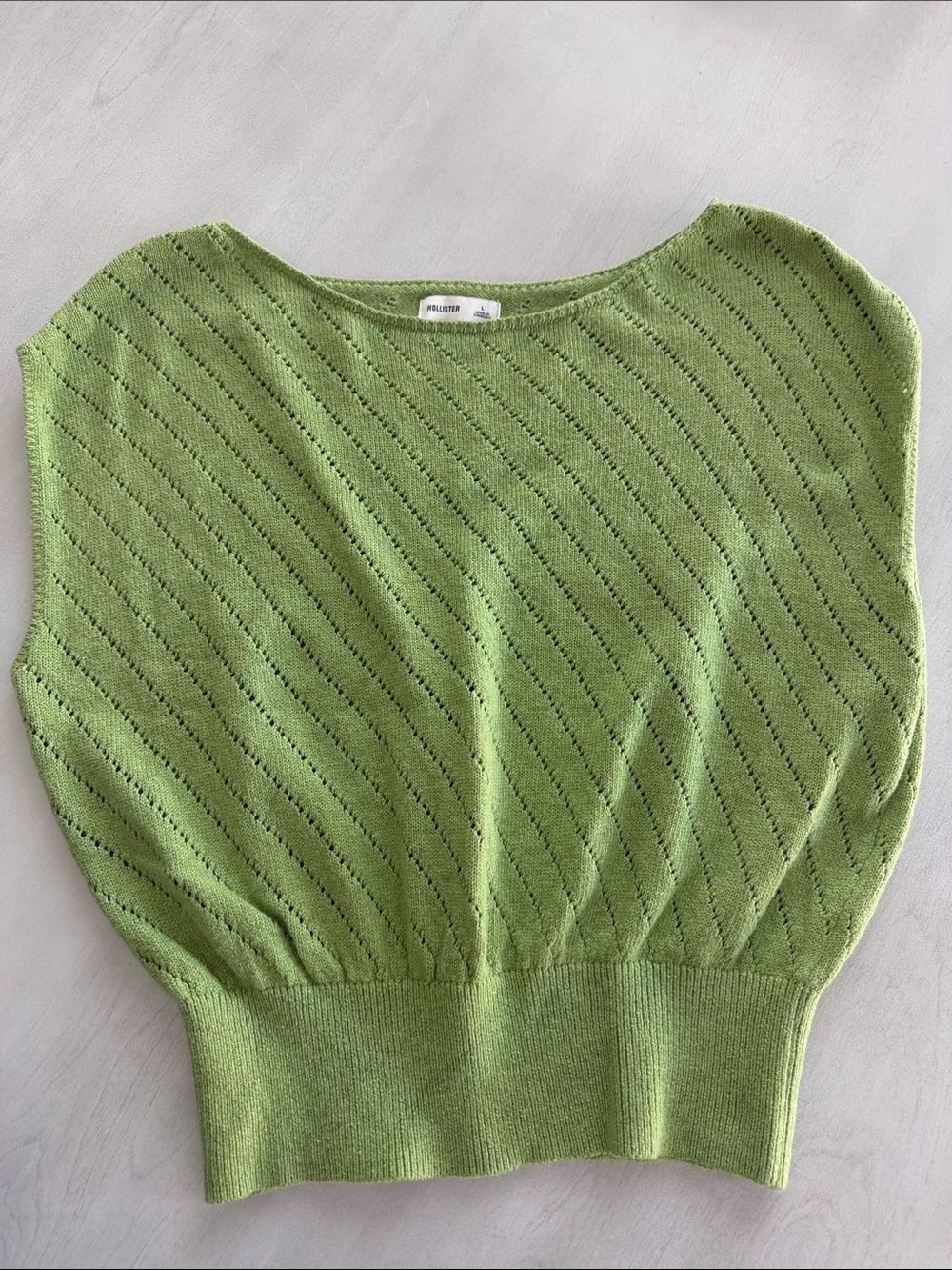 Hollister Light Green Knit Scoop-Neck Sweater